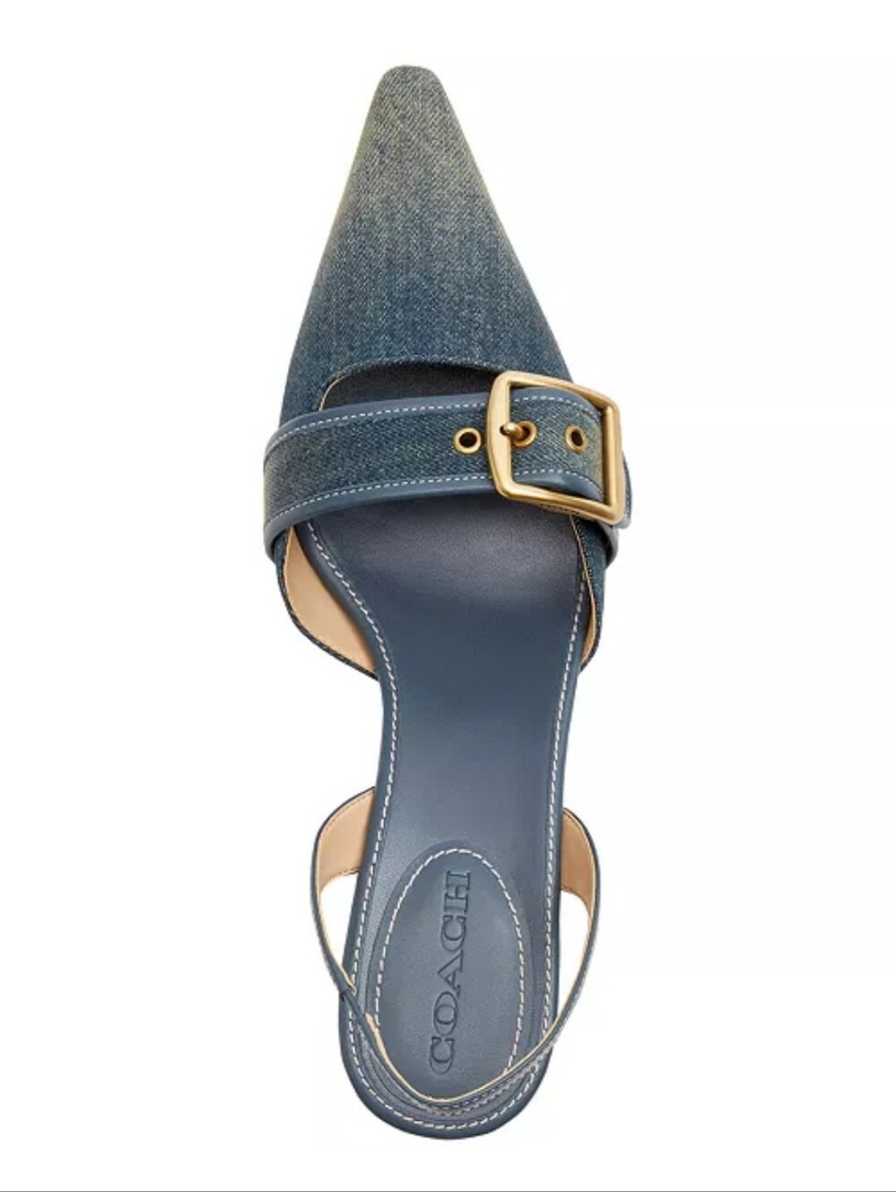 🔥COACH Margot Slingback Kitten Heel In Loved Denim/Dark Indigo/Gold, Sz 10, NEW